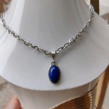 Natural Lapis Lazuli Pendant With Silver 925  And Artificial Chain 