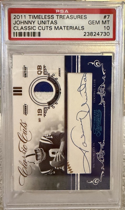 2011 Panini Timeless Treasures Johnny Unitas Classic Cuts Patch Auto #/25 PSA 10