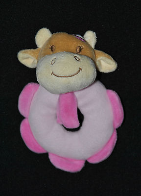 🍀Doudou Vache Rose BENGY Lola Hochet Grelot Rosalie 12 Cm Peluche