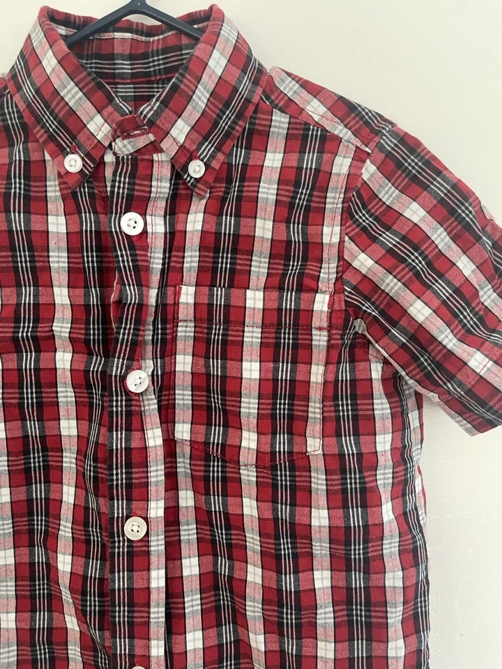 greendog Toddler Boys Plaid 100% Cotton Collared Button-Up Pocket Shirt Red 2T - Image 2 of 4