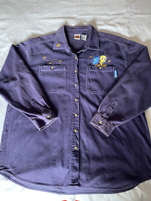 Warner Brothers Looney Tunes Indigo Corduroy Long Sleeve Shirt Tweety Bird XL