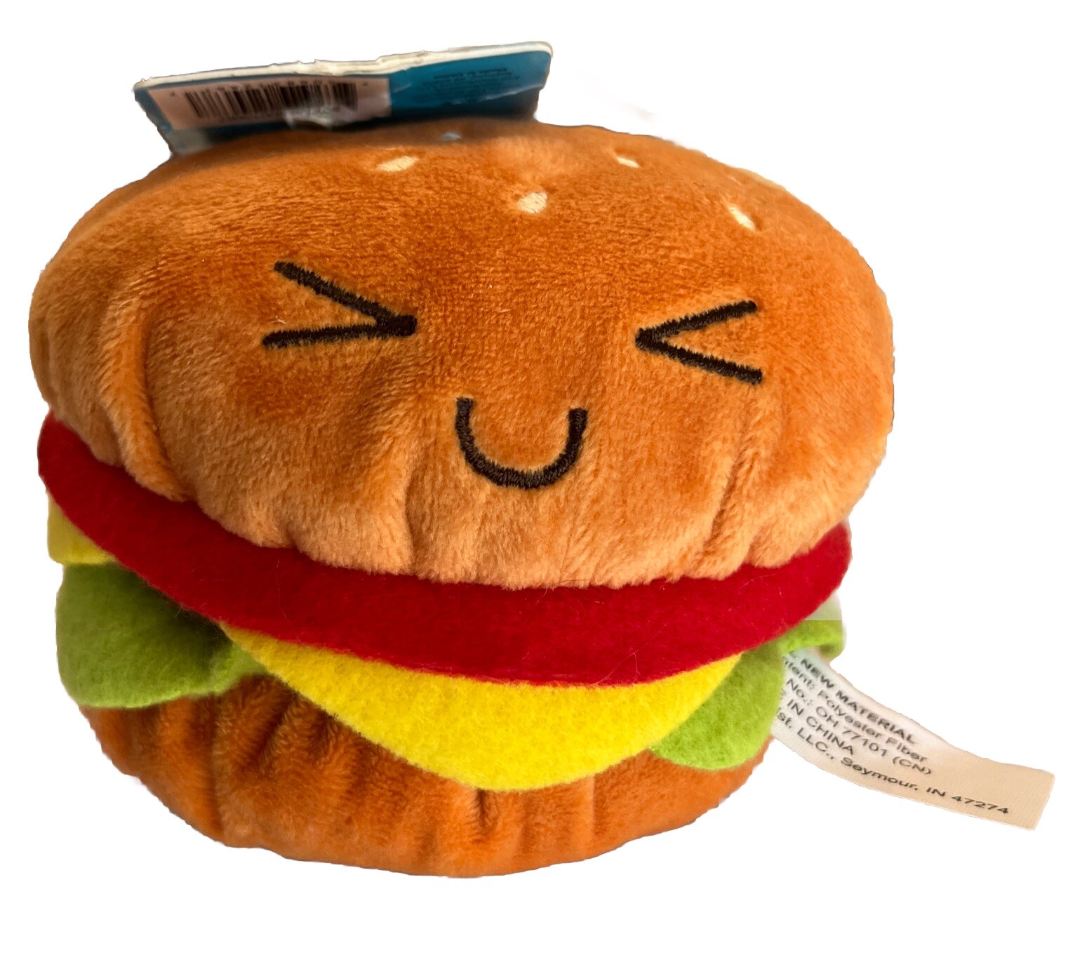 NWT Play On Big Soft Squeaky Dog Toy Hamburger 3-1/2” X 4”