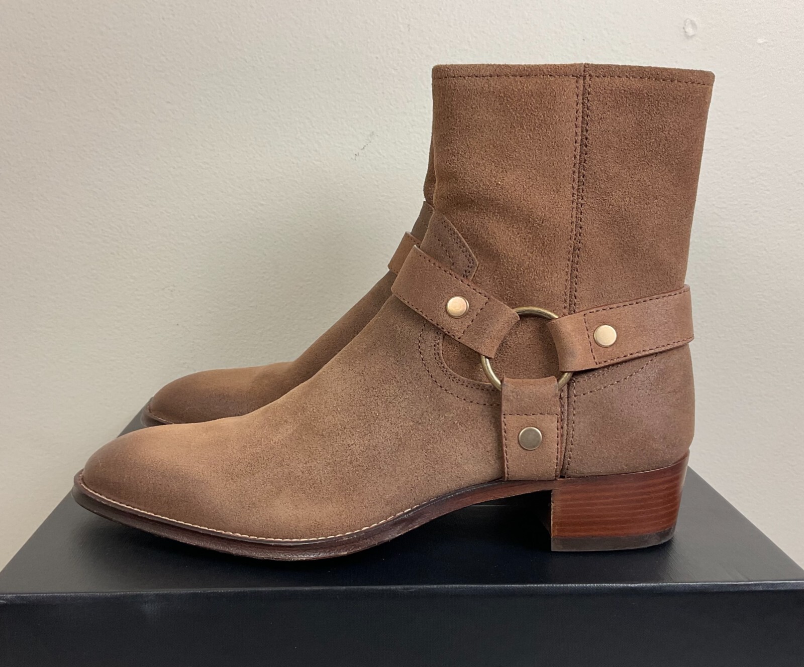 Stivali Saint Laurent Vitello Hallem Wax Palude Wyatt 40 Harness con scatola 43 10