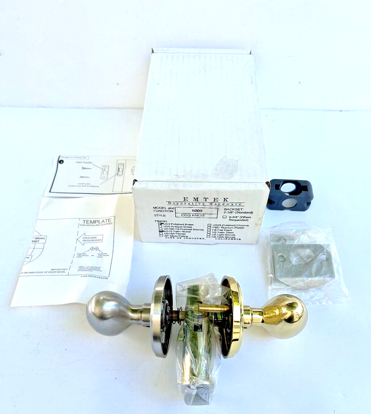 EMTEK 8200 Egg Privacy Door Knob Set in Satin Nickel and Polished Bronze  -image