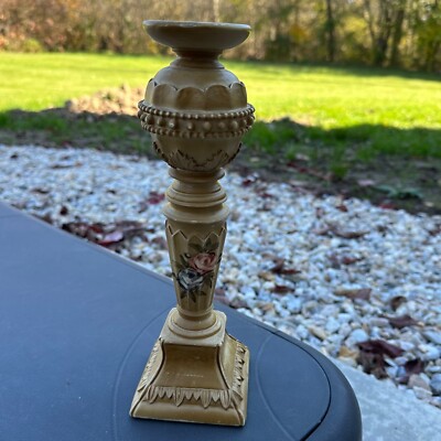 Ornate Floral Victorian Style Weighted (2lbs) Candlestick Holder 10 3/8  **crack