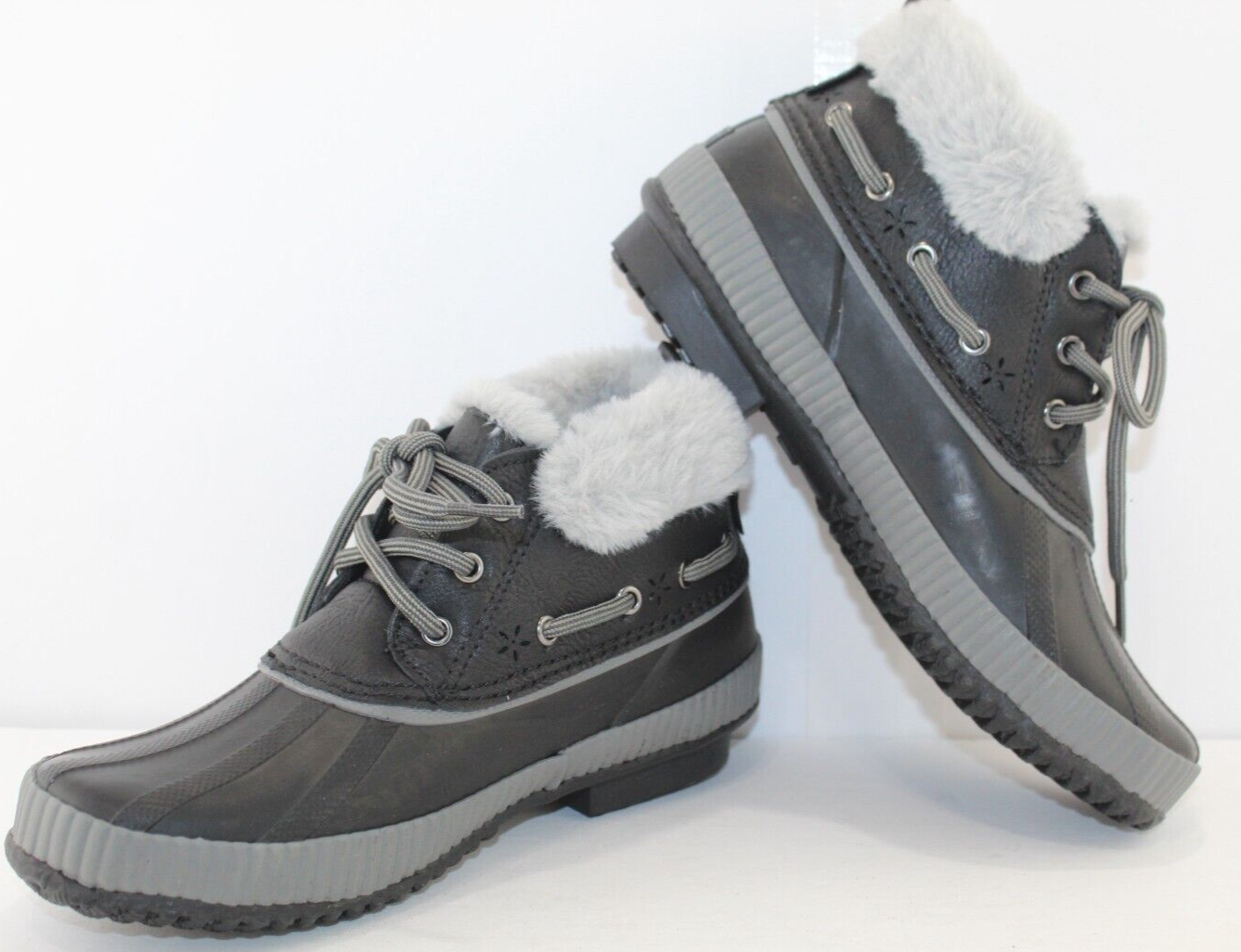 JSport Women's Mary Faux Fur trimmed Slip On Size 8 M Duck Boots Black