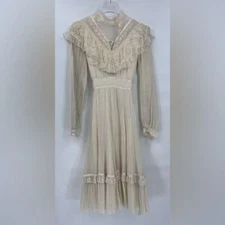 Vintage 70s Gunne Sax Ivory Lace Victorian Revival Gown size 5