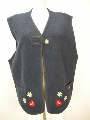 Giesswein Austria Schurwolle blau mit Stickerei fesche Trachtenweste Weste Gr.36