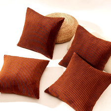4 Pc 18x18 Terracotta Rust Corduroy Chenille Stripe Plush Textured Pillow Covers