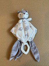 Fox Rattle Teether Lovey Security Blanket Baby Stuffed Animal White Gray Knots