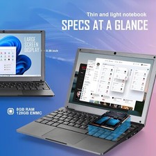 Windows 11 Laptop 10in Quad Core Notebook 8GB+128GB W/Bluetooth WiFi Webcam HDMI 4