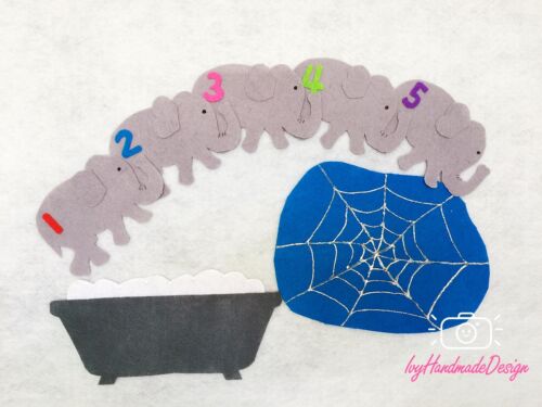 5 Elephants Went Out to Play Felt Story/5 Elephants bathtub Flannel Board Story - Picture 1 of 10