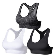 Image of Women's Sports Bra Padded Racerback Yoga Gym Activewear Multicolour 3 Pack M