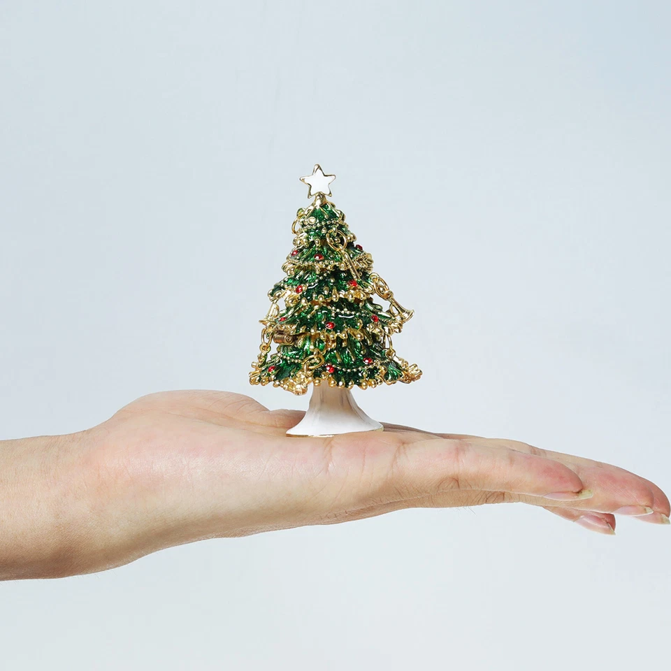 Christmas Tree Trinket Box Hinged Rhinestone Jeweled Colorful Enamel Ring Box - Image 4 of 4