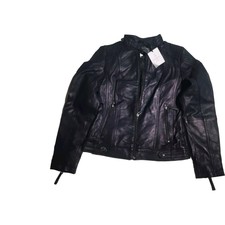 Elle Women's Leather Jacket, Size 10 Uk, Colour Black