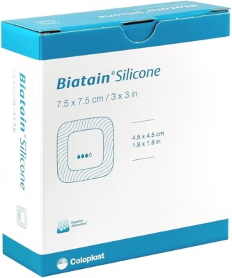 Biatain Silikon Haftschaum Verband 7,5 cm x 7,5 cm x 5 Verbände