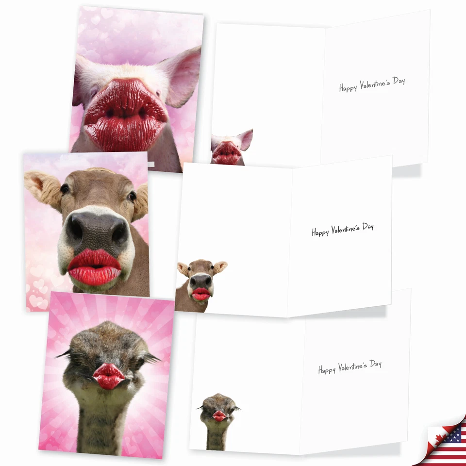 20 tarjetas de San Valentín (10 diseños, 2 Ea) - besos de animales salvajes AM9280VDG-B2x10 Foto 4 de 4