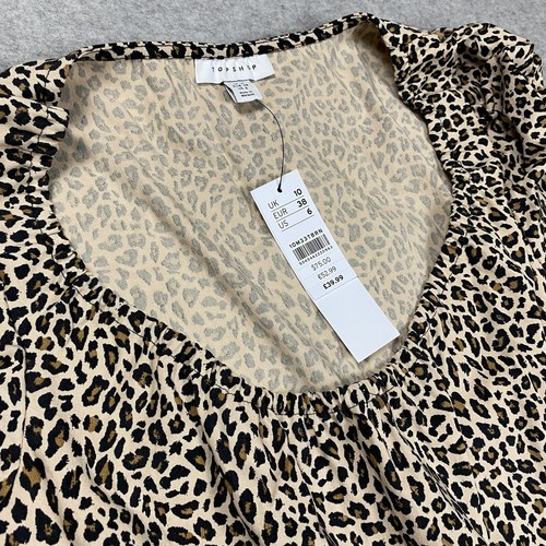 NEW Topshop Dress Leopard Animal Print Puff Ruched Sleeves Cottagecore Party 6 - Picture 3 of 11