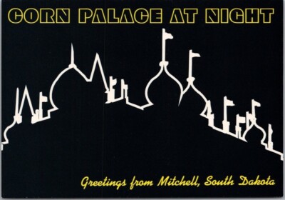 Vintage 1990 MITCHELL South Dakota 4x6'' Postcard ''CORN PALACE AT NIGHT'' / Unused