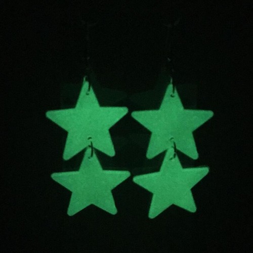 Glow in the dark star earrings , acrylic lightweight Kitsch Fun 5cm to 16cm long - Picture 41 of 90