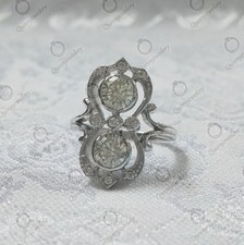 Two Stone 1.80Ct Round CZ Art Deco Style Wedding Engagement Ring In 925 Silver