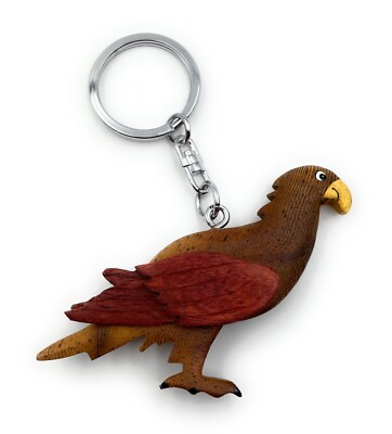 Handmade Wooden Keyring Bird Parrot Budgie Brown Breeding Bird 
