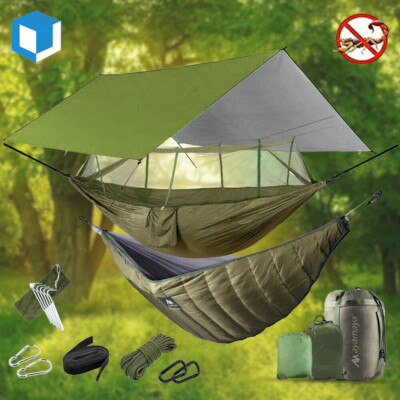 Camping Hammock With Mosquito Net +Under Quilt Blanket + Rainfly Cover Tarp Fall