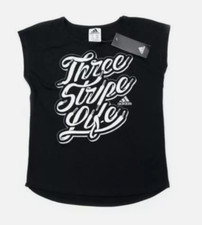 Adidas Girl's "Three Stripe Life" Graphic Active Tee BLACK Small 7/8 NWT