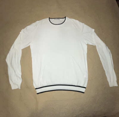Paulo Pecora White Crewneck Cotton Mens Size Small Italian Designer