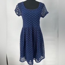 ZARA BASIC SAPPHIRE BLUE FLORAL LACE OVER BLUE LINING. ZIPPERS UNDER LEFT ARM