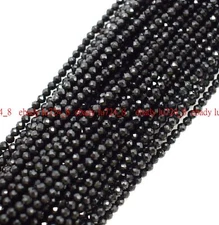 5 Strands Fashion 3mm Faceted Black Spinel Pretty Gemstone Round Loose Beads 15"