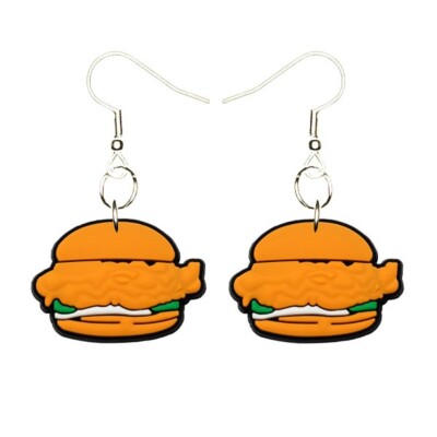 Chicken Sandwich Earrings Handmade Hypoallergenic Silver Plated Fishhooks