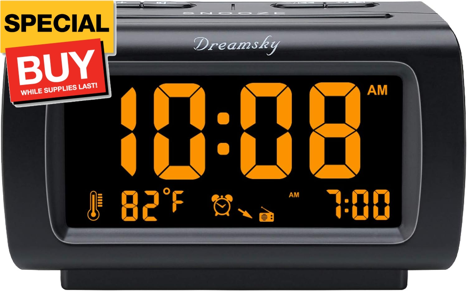 Battery Backup Alarm Clock Radio for Bedrooms with Large Bright Display and Big Numbers-image