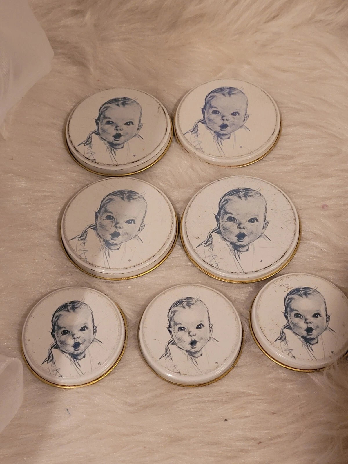 Vintage Gerber Baby Foods Tin Can Jar Lid Covers ~ 6 Pc. Metal Lid Set 2 3/4" 2"
Opens in a new wind