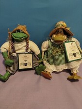 VTG x2 Russ Country Folks Frog Tadpole Duck Miss Happywings 6" Plush Figures