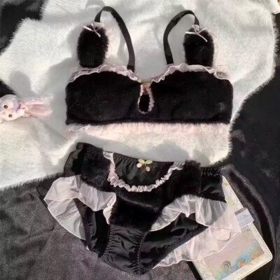 Japanese Sweet lolita Plush Bra Underwear Sets Cute Bikini Unifrom Outfits Cospl