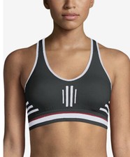 Champion Womens Sports Bra Infinity Stripe Mid-Impact Racer Back Black Small