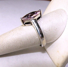 Solitaire Marquise Ring Vintage Sterling Silver Faceted Pink Glass 8.75 Band