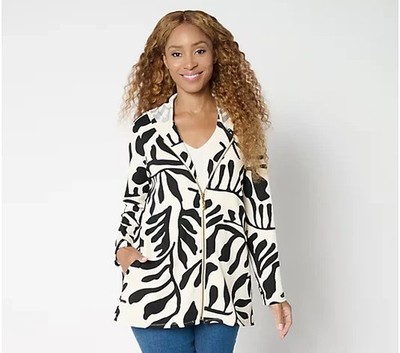 Susan Graver Weekend Petite Printed Zip Front Textured Knit Hoodie Sz 2X Petite