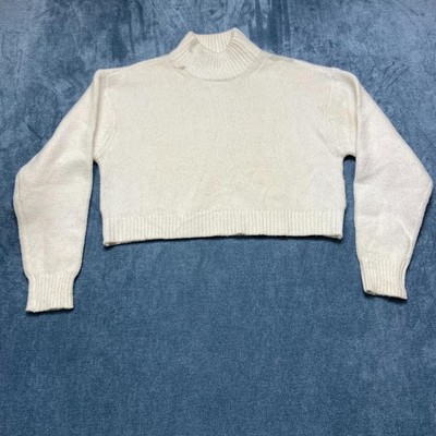 Sunday Best Sweater Womens Small White Wool Stretch Tight Knit Mock Neck Cropped