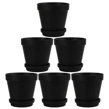 6 Inch Black Clay Pot for Plant with Saucer - 6 Pack Large Terra Cotta Plant ...