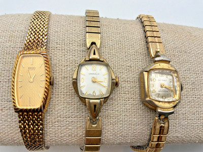 Women s Watch Lot Seiko Caravelle Jean Cardot Gold Tone Not Working Parts Repair