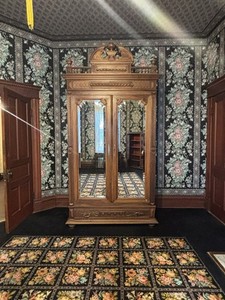 Antique Victorian Walnut Mirrored Armoire Renaissance Double Door Wardrobe