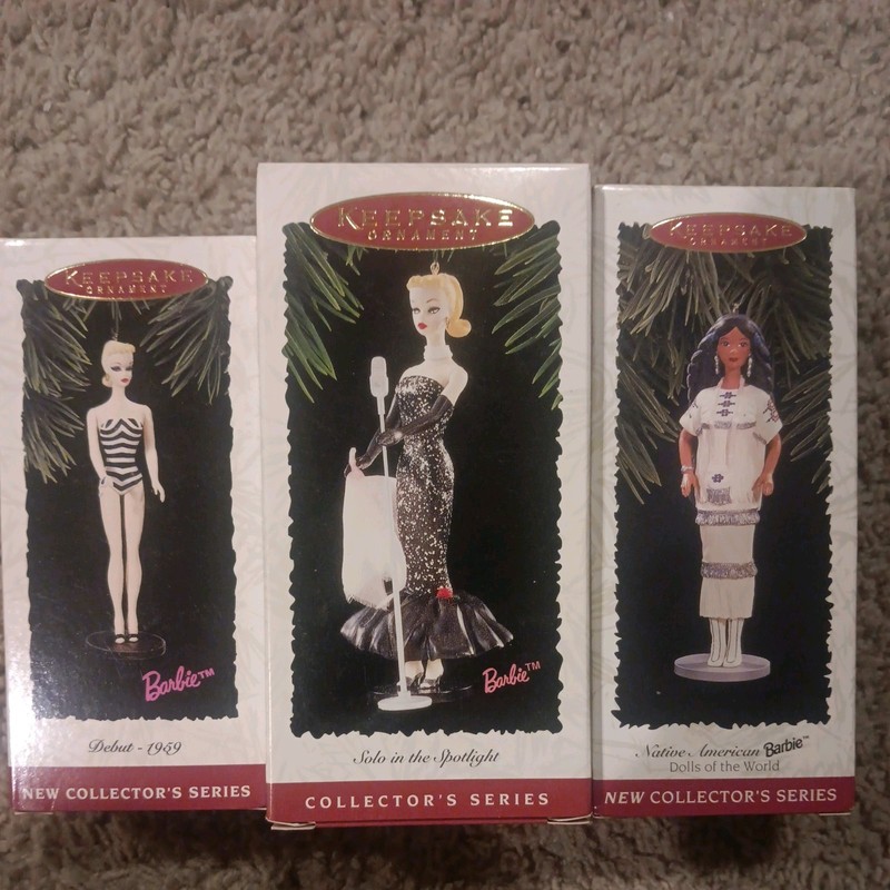 Lot of 3 Barbie Ornaments Hallmark  1994-96 2 first in series and 1 2nd