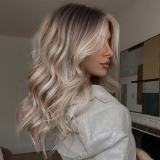 Balayage Ash Platinum Blond Highlight Lace Front 100 Human Hair Wigs 16"