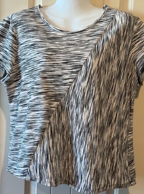 Chico's Black White Cotton Short Sleeve Top - Large (Chico's 2)