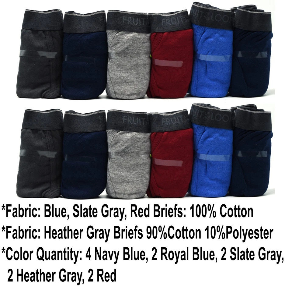 12 синих серых красных трусов 2XL 44-46 средней высоты Fruit of the Loom 2EG 112-117 см - Изображение 2 из 4