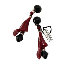 Orecchini pendenti Angela Caputi clip-on resina nero bordeaux 9 cm quasi nuovi