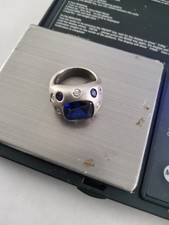 Designer 925 sterling silver cushion blue sapphire cubic zirconia accented ring