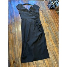 Muxxn Boutique Black Cap Sleeve V Neck Ruched Sheath Midi Dress Women's